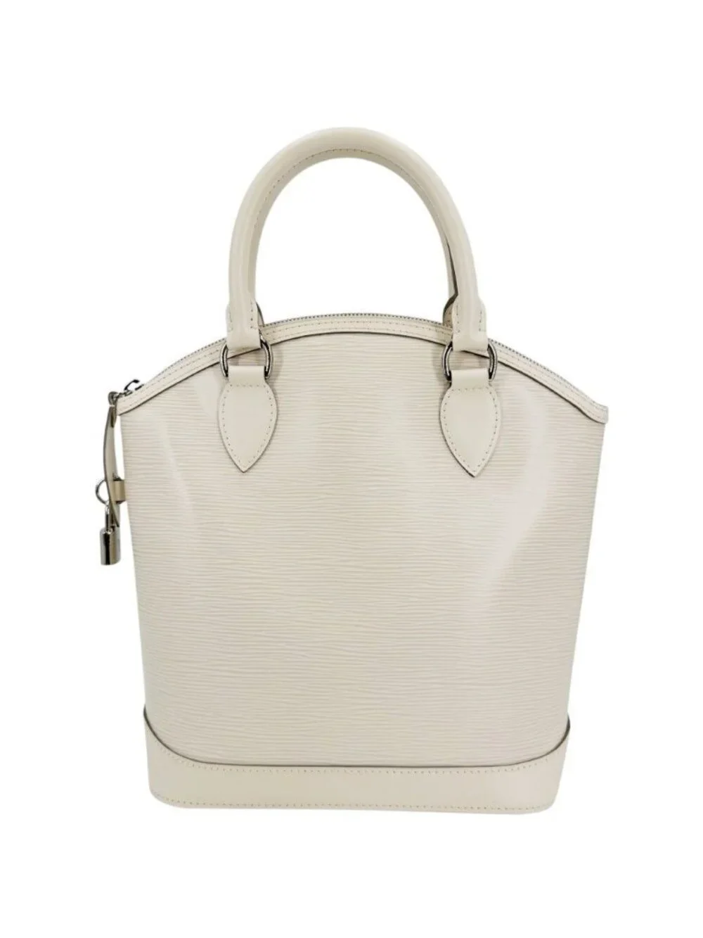 Louis Vuitton Tote Lockit PM Handbag Epi Leather Ivory Silver